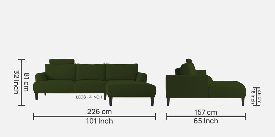 Como Fabric Lhs Sectional Sofa 3 Lounger In Olive Green Colour - Febonic Living