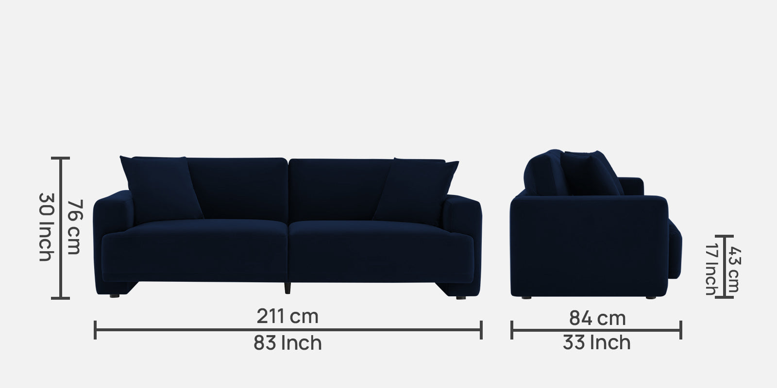 Kosta Velvet 3 Seater Sofa in Dark Blue Colour