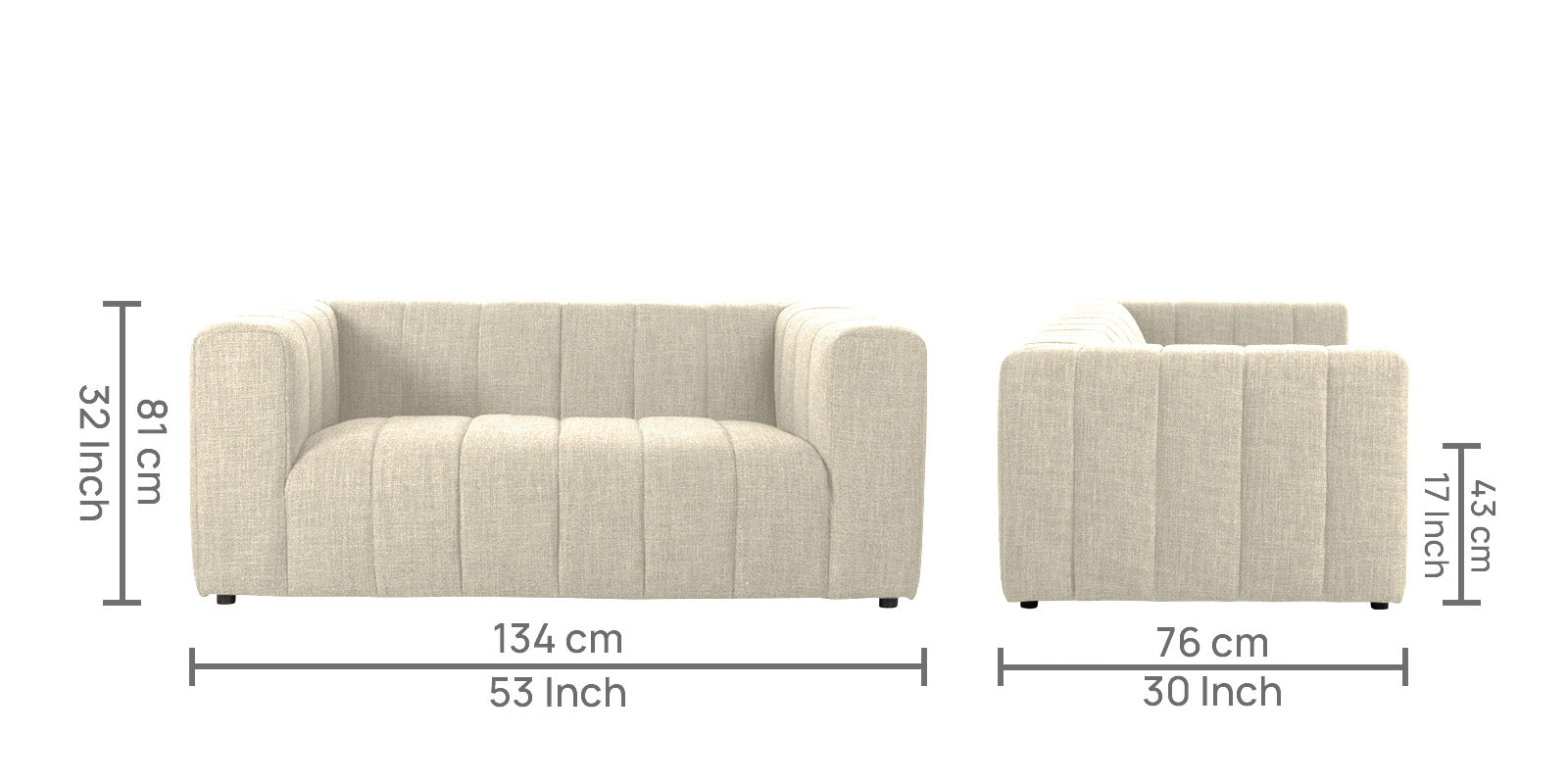 Lara Fabric 2 Seater Sofa in Ivory Cream Colour