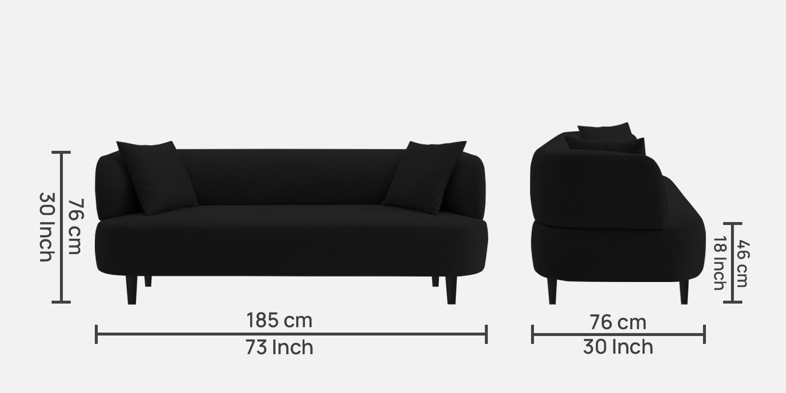 Carson Fabric 3 Seater Sofa in Heather Black Colour