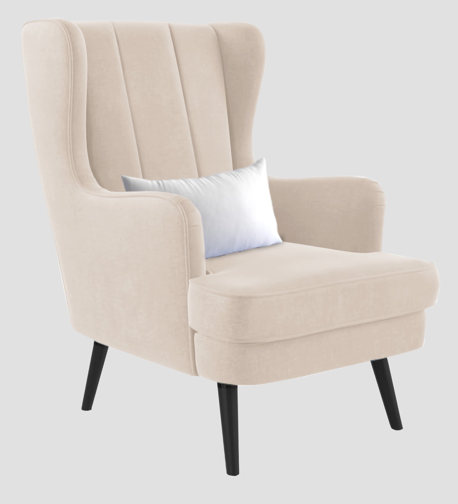 Niya Velvet 1 Seater Wing Chair in Camel Beige Colour