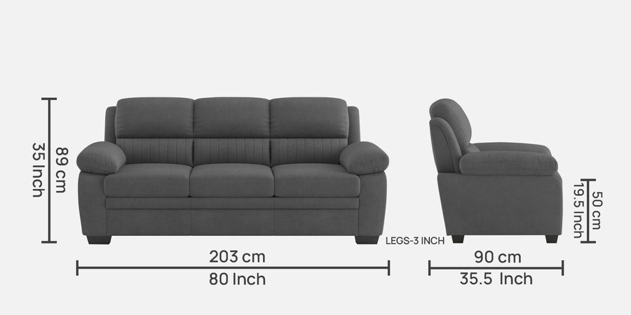 Cantaberry Velvet 3 Seater Sofa In Davy Grey Colour - Febonic Living