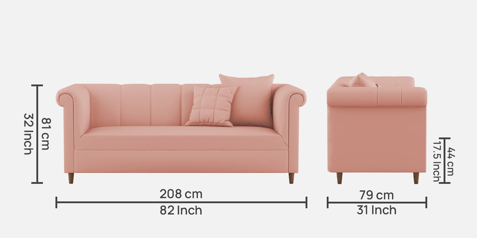 Rubi Velvet 3 Seater Sofa in Blush Pink Colour