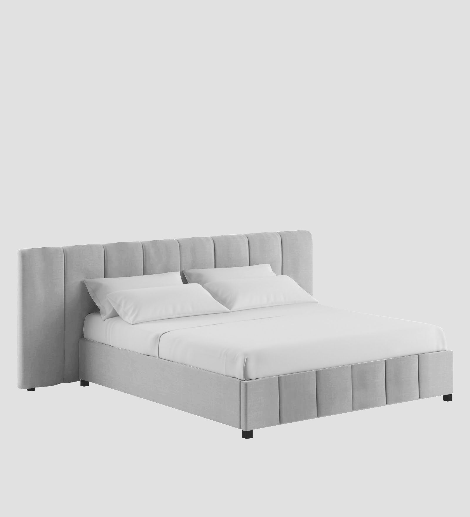 Nora Fabric Queen Size Bed In Lit Grey Colour With Box Storage