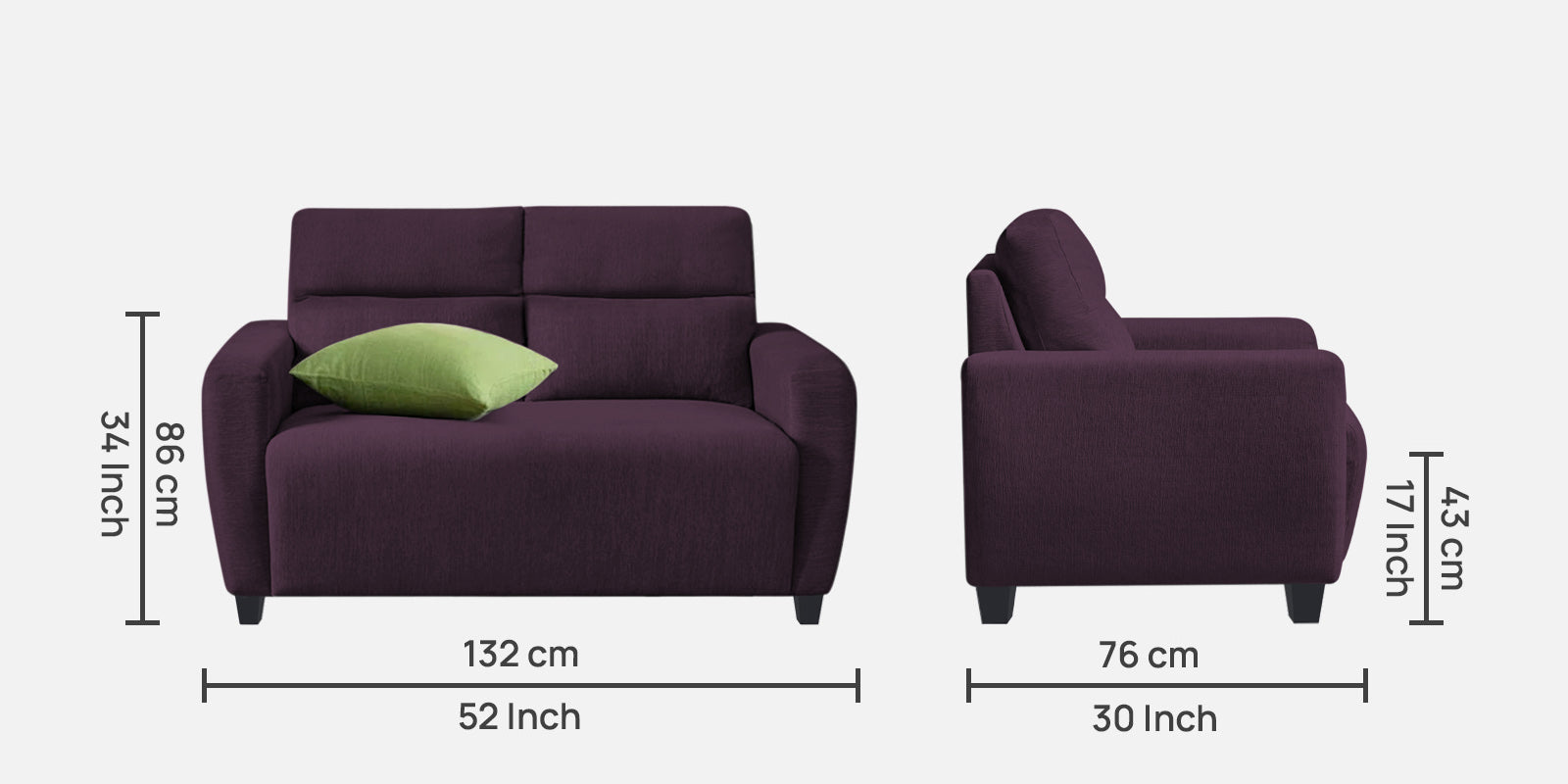 Bakadi Fabric 2 Seater Sofa in Greek Purple Colour