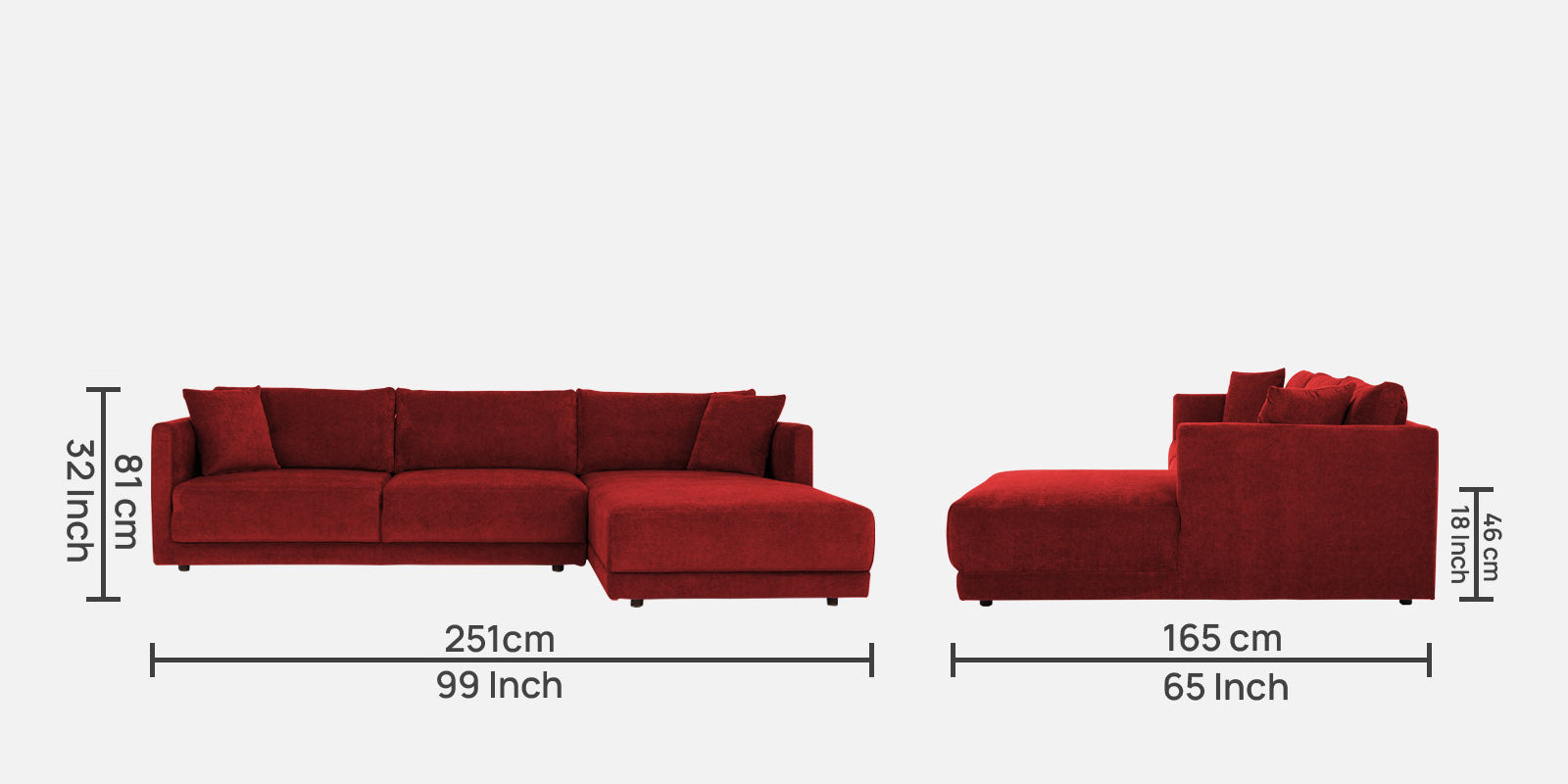 Northern Fabric LHS Sectional Sofa (3+Lounger) in Blood Maroon Colour