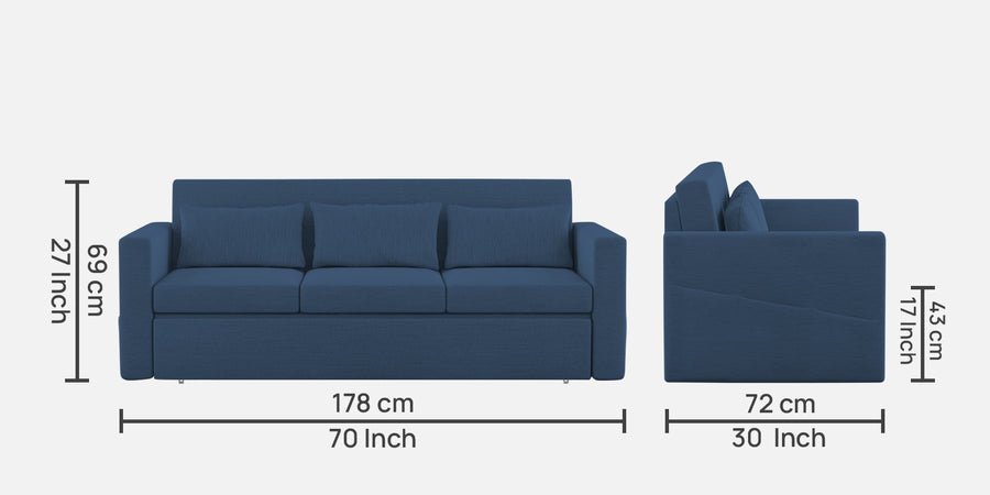 River Fabric 3 Seater Pull Out Sofa Cum Bed In Light Blue Colour - Febonic Living