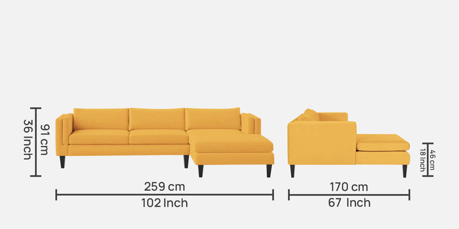 Jasper Velvet Lhs Sectional Sofa 3 Lounger In Turmeric Yellow Colour - Febonic Living