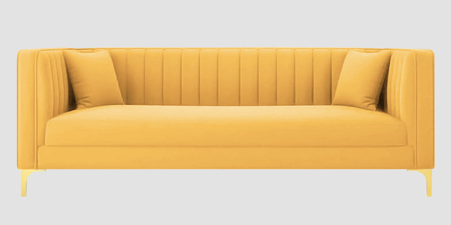 Saban Velvet 3 Seater Sofa In Turmeric Yellow Colour - Febonic Living