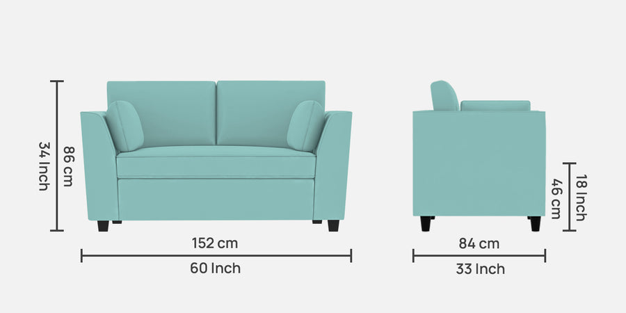 Bristo Velvet 2 Seater Sofa In Barmunda Aqua Colour With Storage - Febonic Living