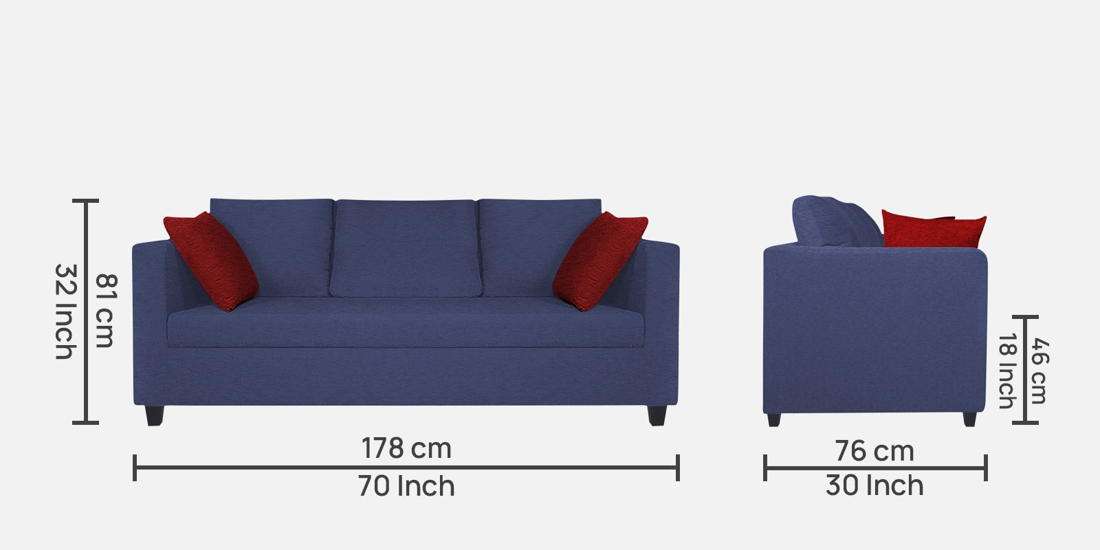 Nuska Fabric 3 Seater Sofa in Slate Blue Colour