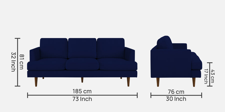 Motra Velvet 3 Seater Sofa In Indigo Blue Colour - Febonic Living