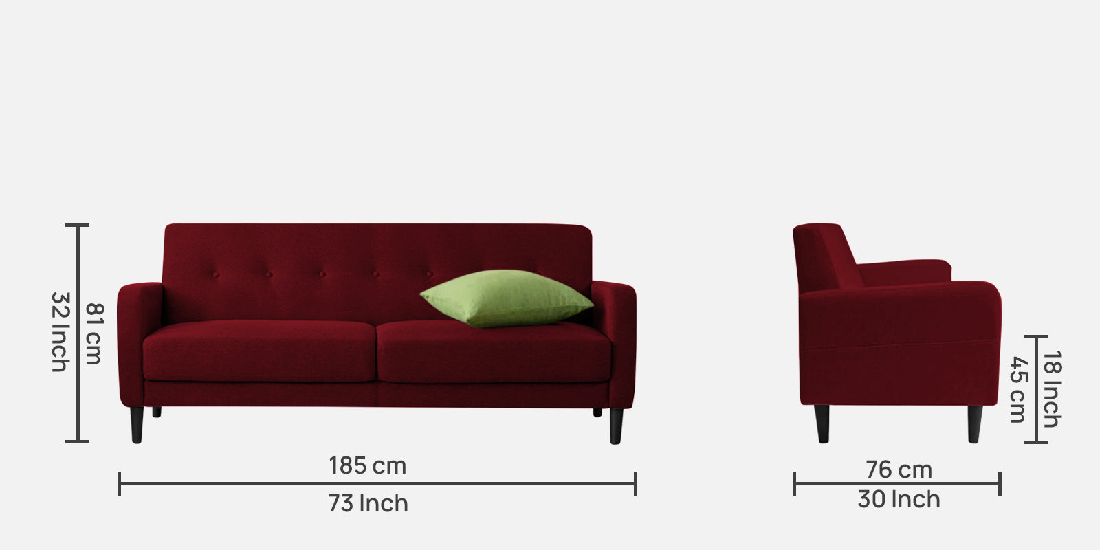 Marq Fabric 3 Seater Sofa in Ruby Red Colour