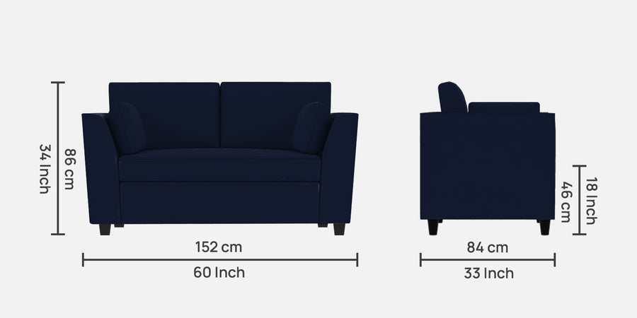 Bristo Velvet 2 Seater Sofa In Indigo Blue Colour With Storage - Febonic Living