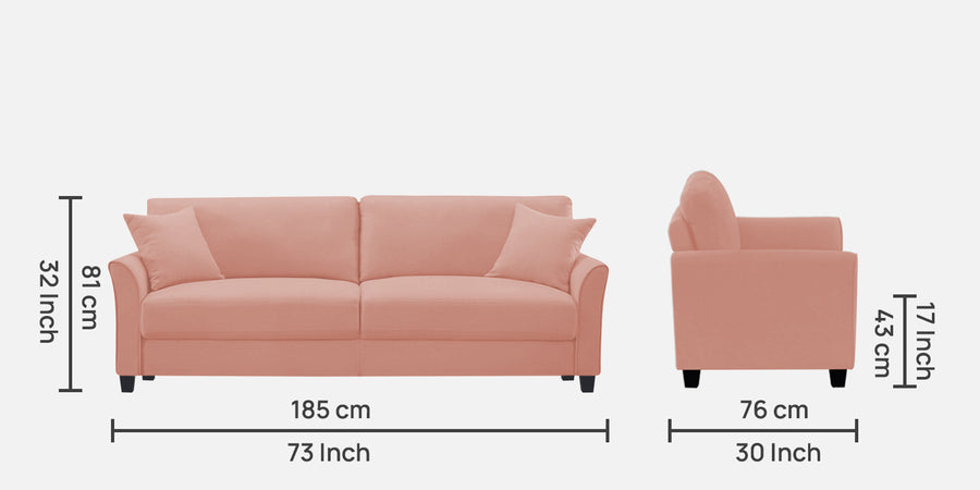 Daroo Velvet 3 Seater Sofa In Blush Pink Colour - Febonic Living