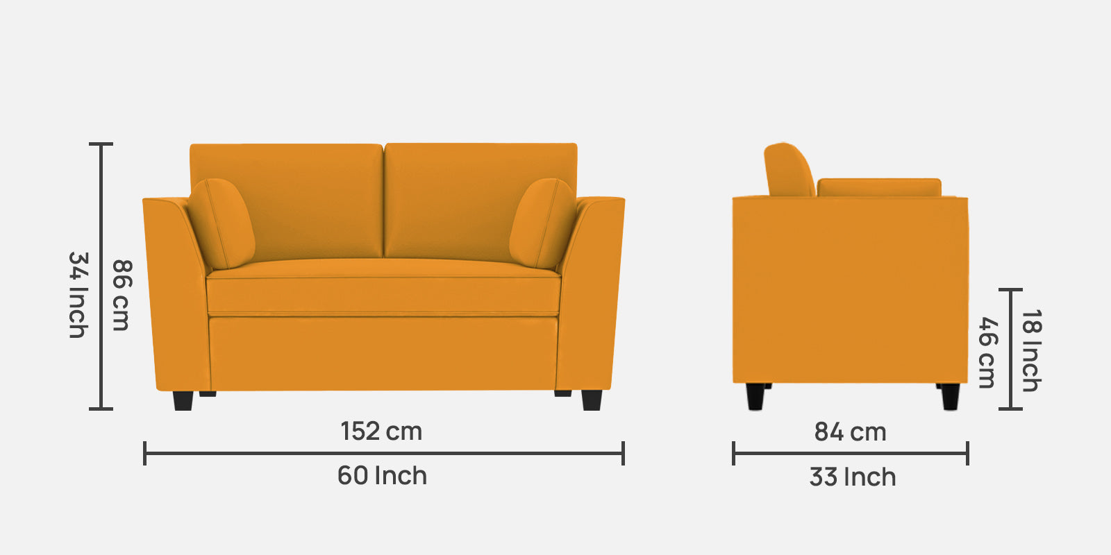 Bristo Velvet 2 Seater Sofa in Safforn Yellow Colour With Storage