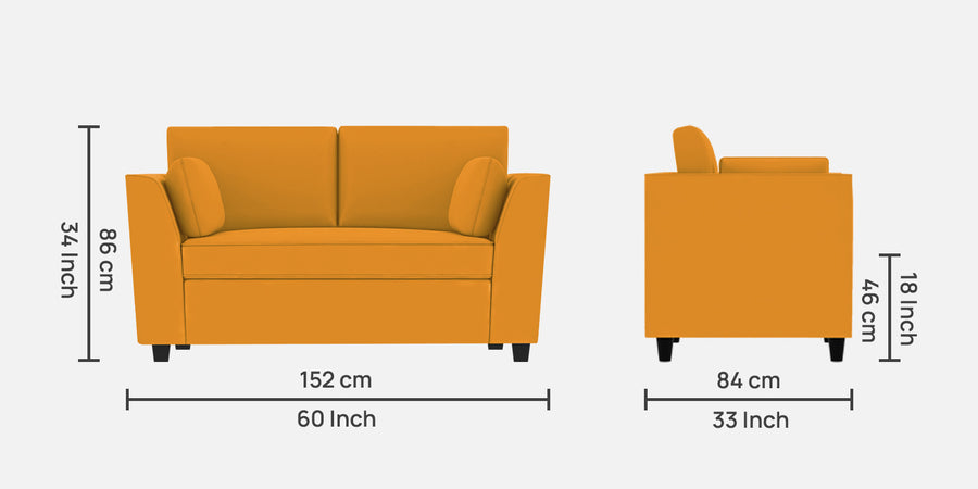 Bristo Velvet 2 Seater Sofa In Safforn Yellow Colour With Storage - Febonic Living