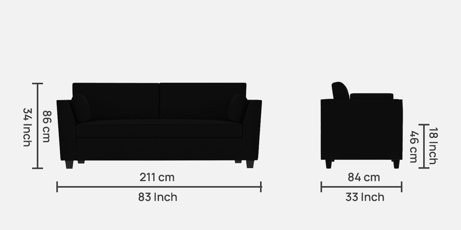 Bristo Velvet 3 Seater Sofa in Adam Black Colour With Storage
