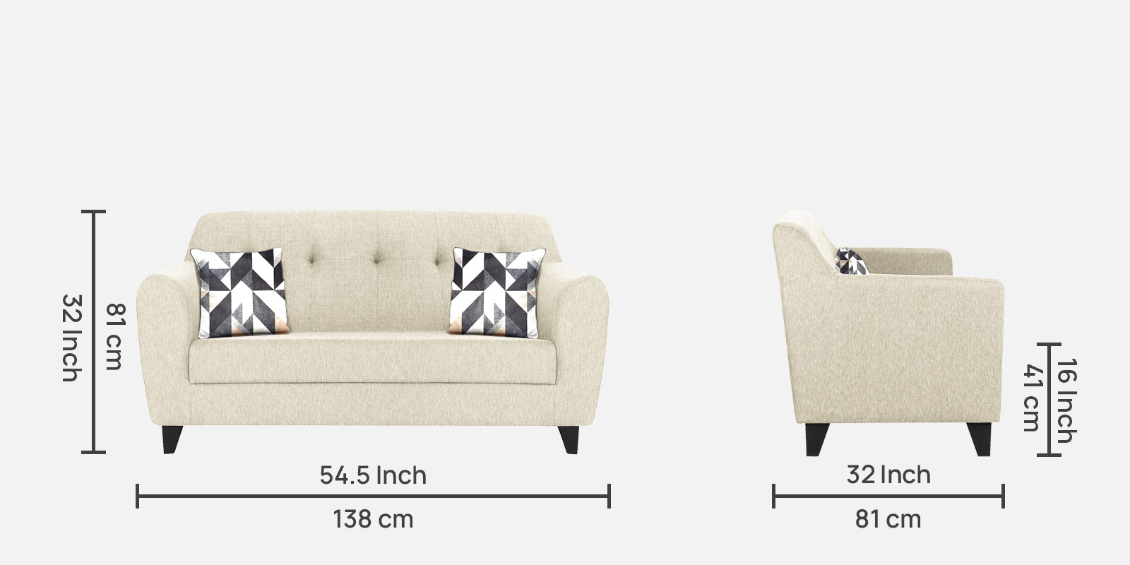 Melaan Fabric 2 Seater Sofa In Ivory cream Colour