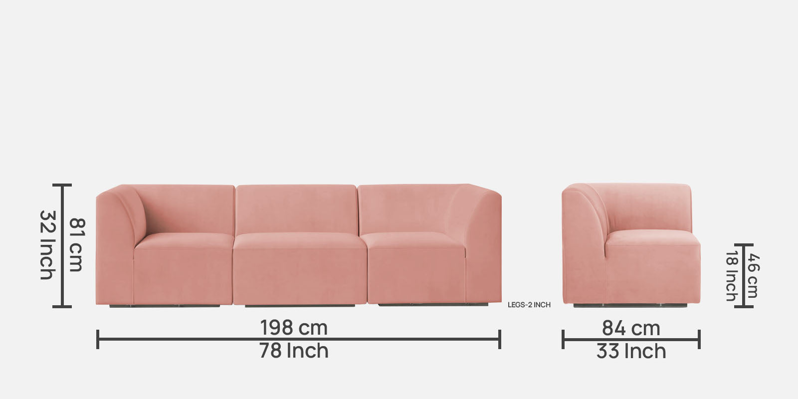 Bufa Velvet 3 Seater Sofa in Blush Pink Colour