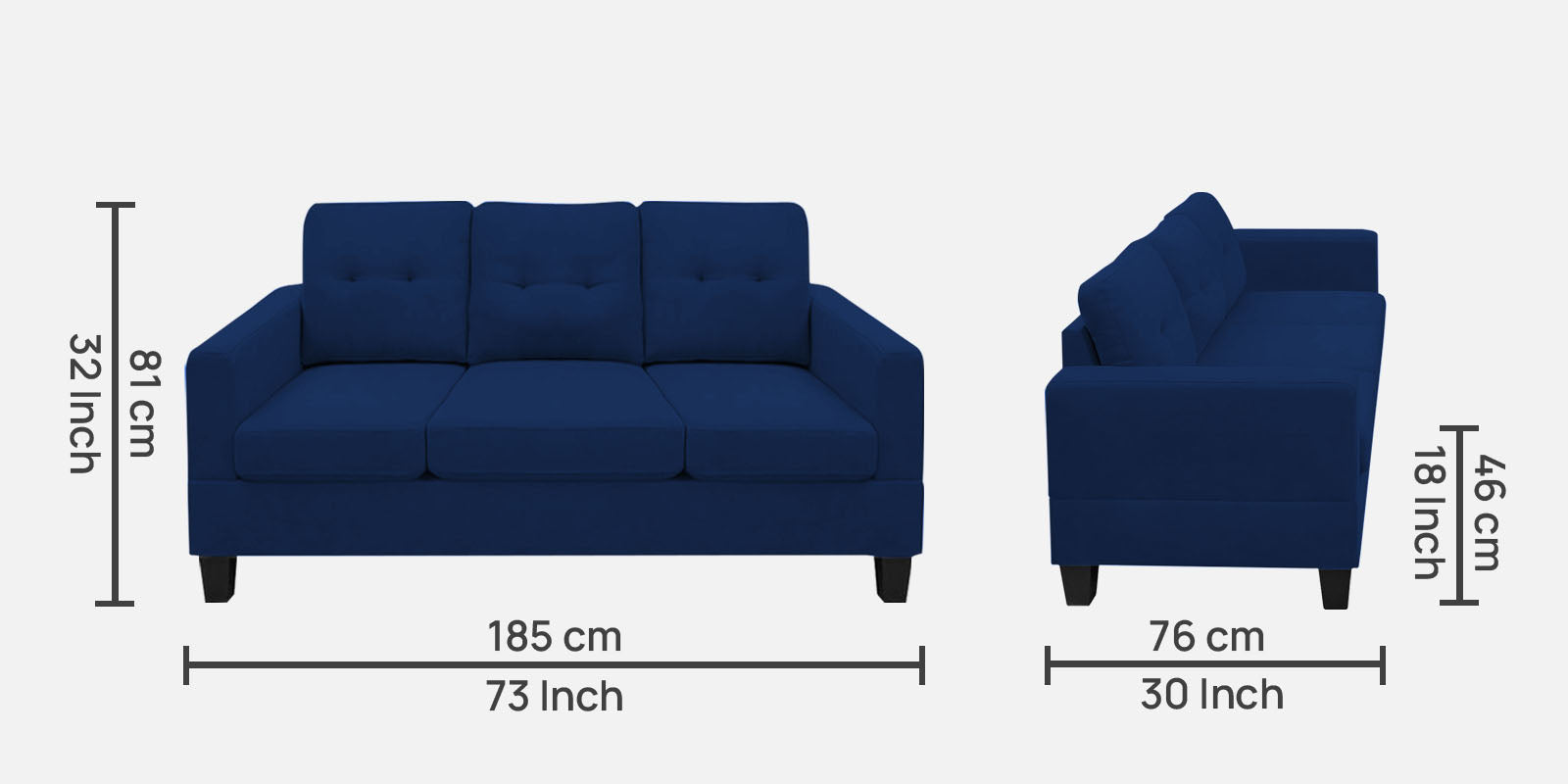 Thomas Fabric 3 Seater Sofa in Royal Blue Colour