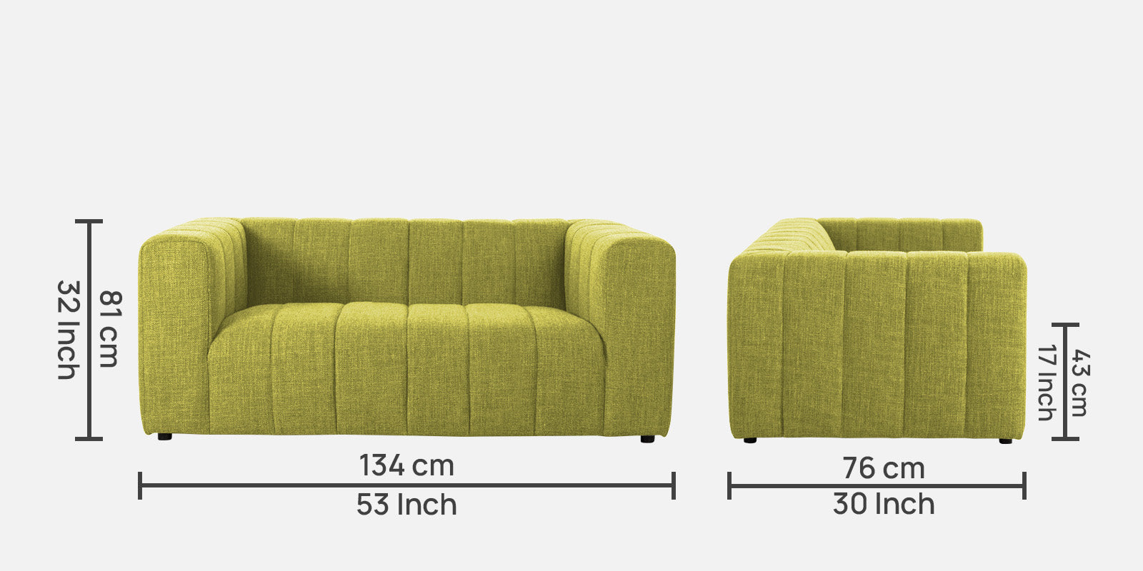 Lara Fabric 2 Seater Sofa in Parrot Green Colour