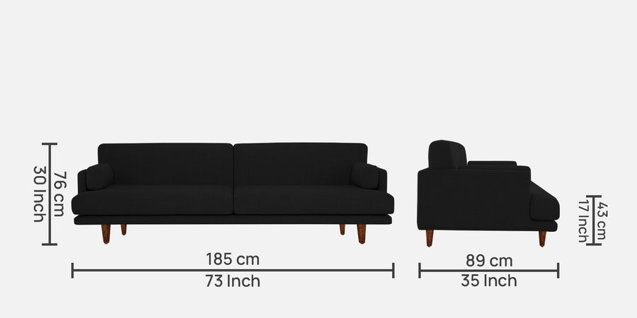 Ricky Fabric 3 Seater Sofa In Zed Black Colour - Febonic Living