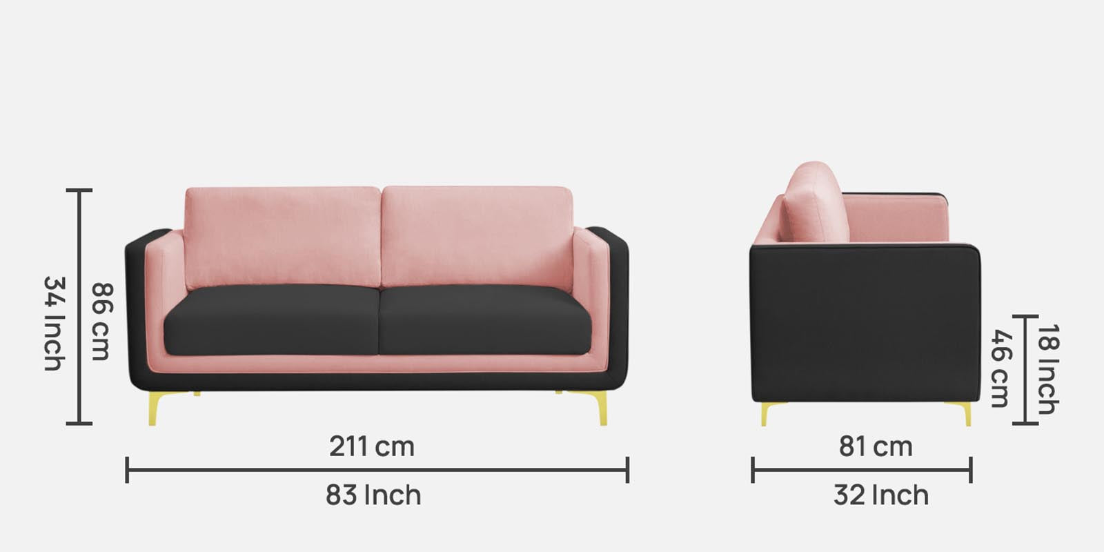 Visky Velvet 3 Seater Sofa in Millennial Pink-Hory Grey Colour