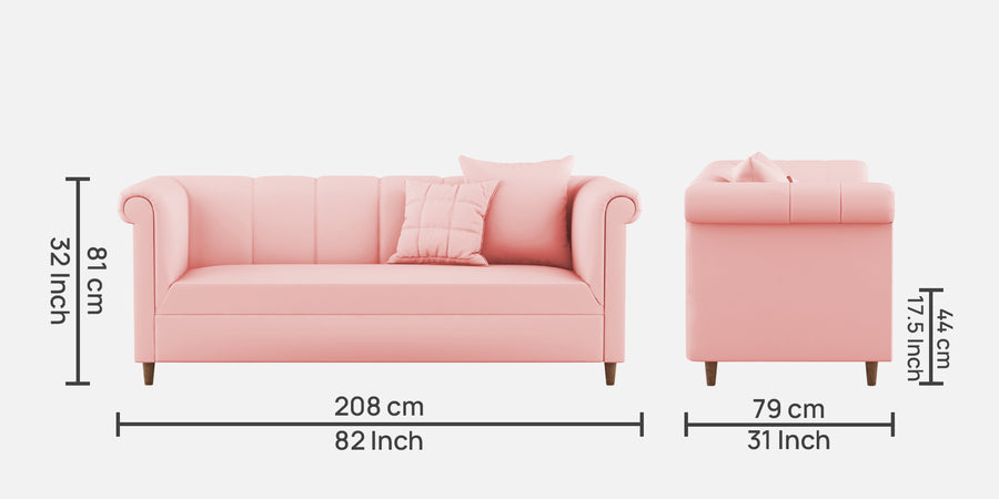 Rubi Velvet 3 Seater Sofa In Millennial Pink Colour - Febonic Living