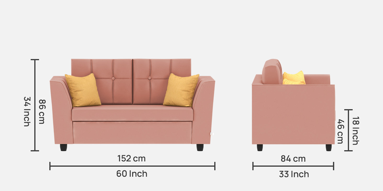 Nestin Velvet 2 Seater Sofa in Blush Pink Colour