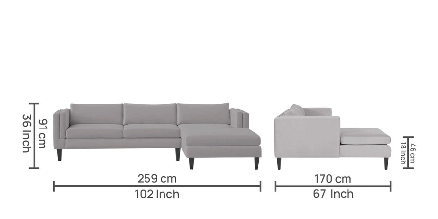 Jasper Velvet Lhs Sectional Sofa 3 Lounger In Concrete Grey Colour - Febonic Living