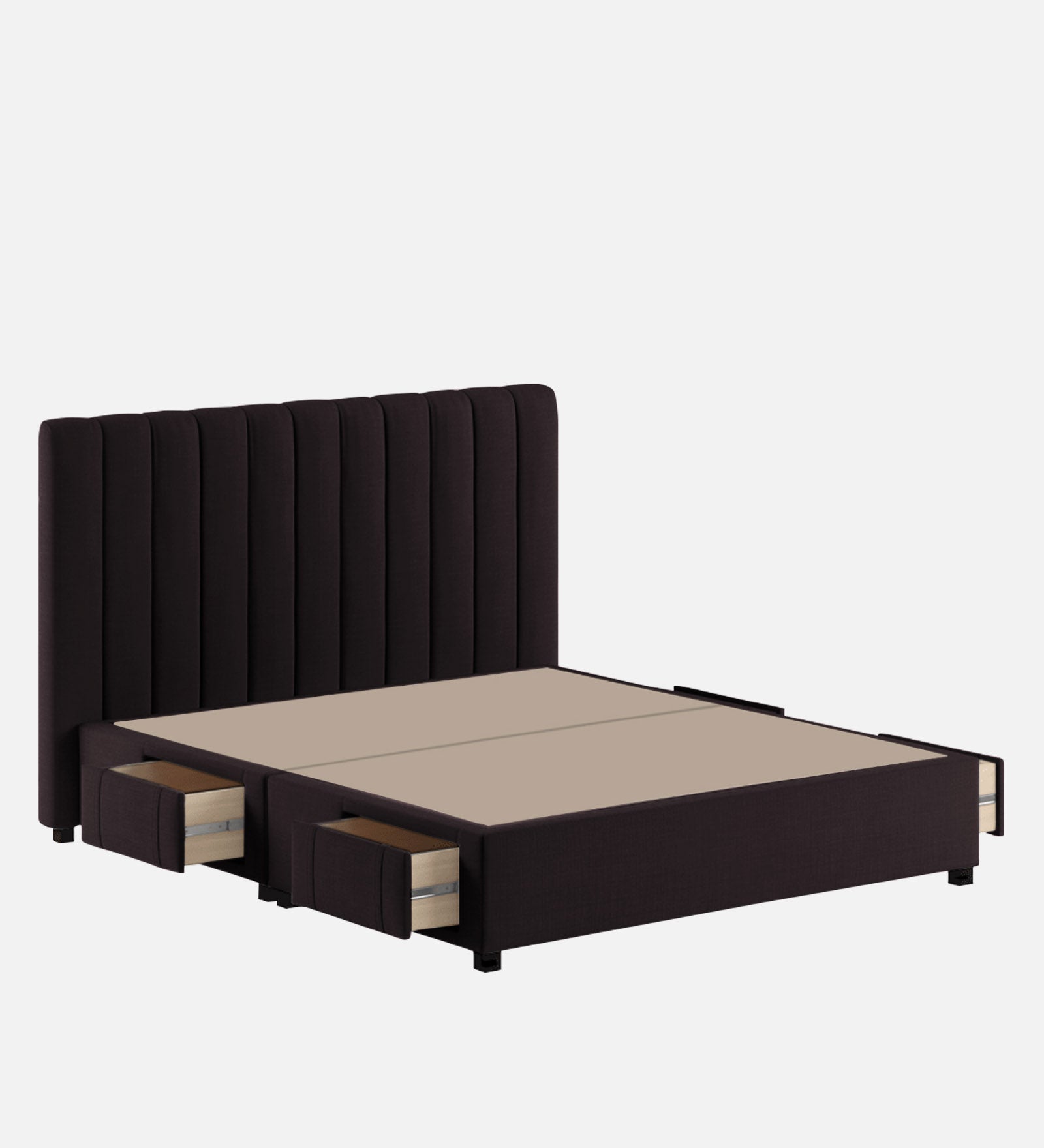 Nivi Fabric Queen Size Bed In Cara Brown Colour With Drawer Storage