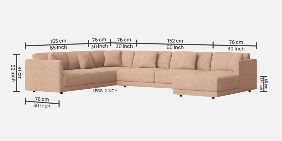 Carlin Fabric Lhs 8 Seater Sectional Sofa In Cosmic Beige Colour - Febonic Living