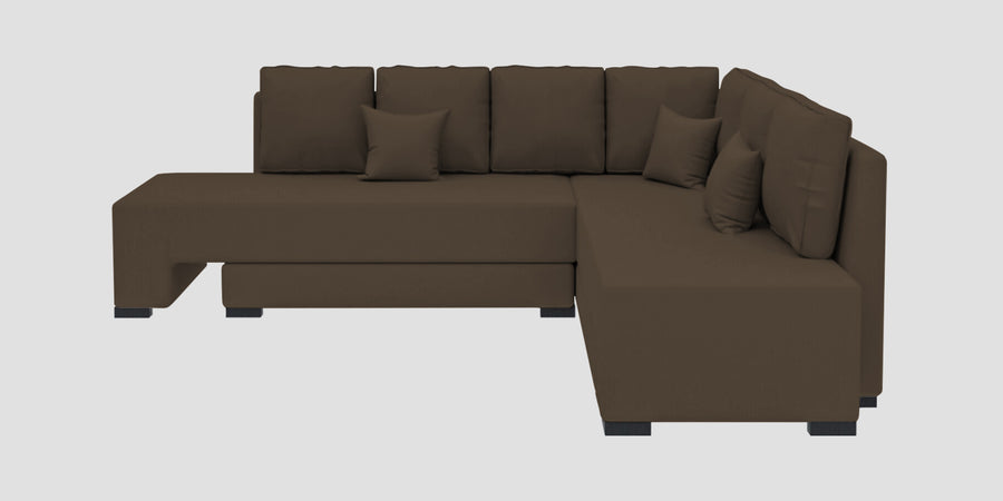 Corby Velvet Rhs 6 Seater Convertible Sofa Cum Bed In Shade Brown Colour - Febonic Living