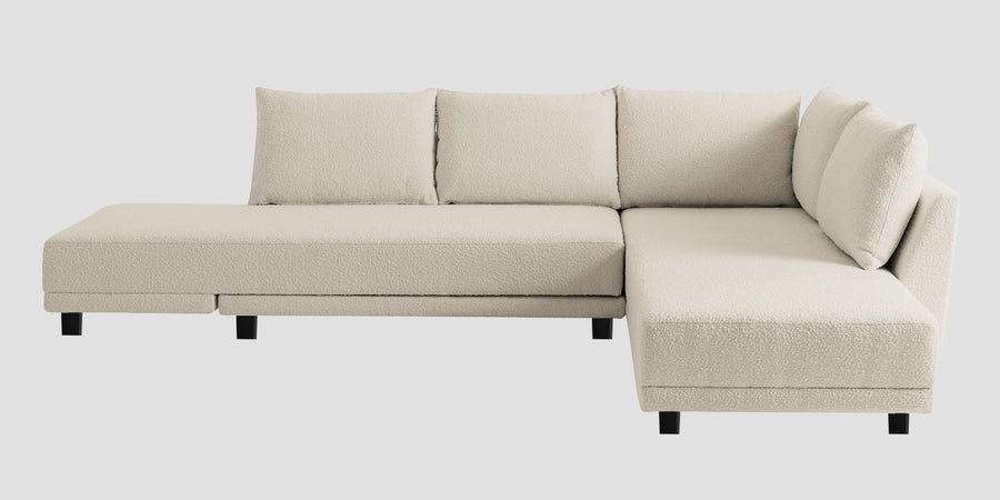 Ira Boucle Fabric Lhs 6 Seater Convertible Sofa Cum Bed In Shell White Colour - Febonic Living