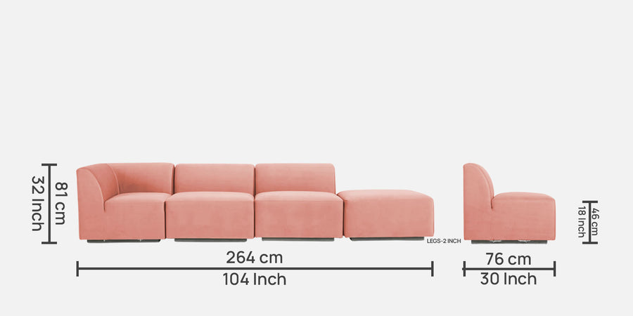 Bufa Velvet Rhs Sectional Sofa In Blush Pink Colour With Ottoman - Febonic Living