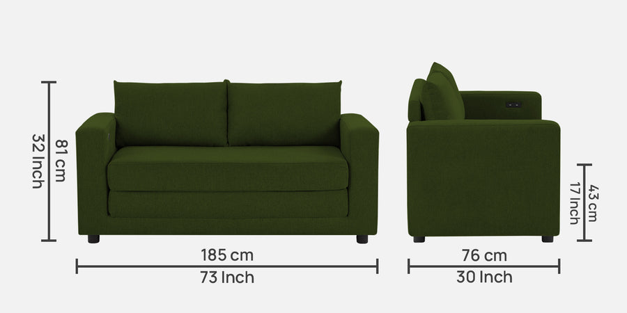 Roman Fabric 3 Seater Foldable Sofa Cum Bed In Olive Green Colour With Usb Port - Febonic Living