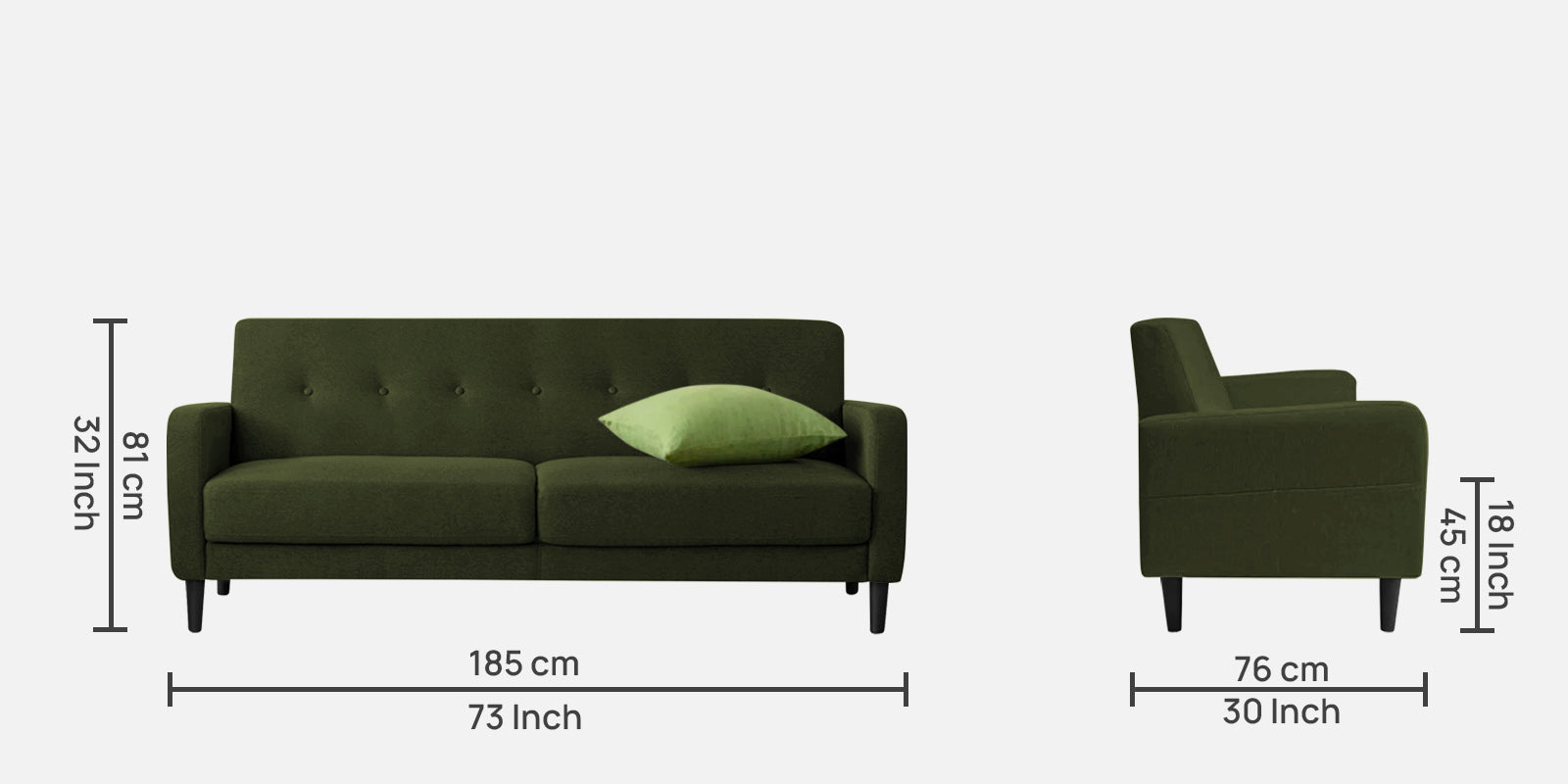 Marq Fabric 3 Seater Sofa in Olive Green Colour