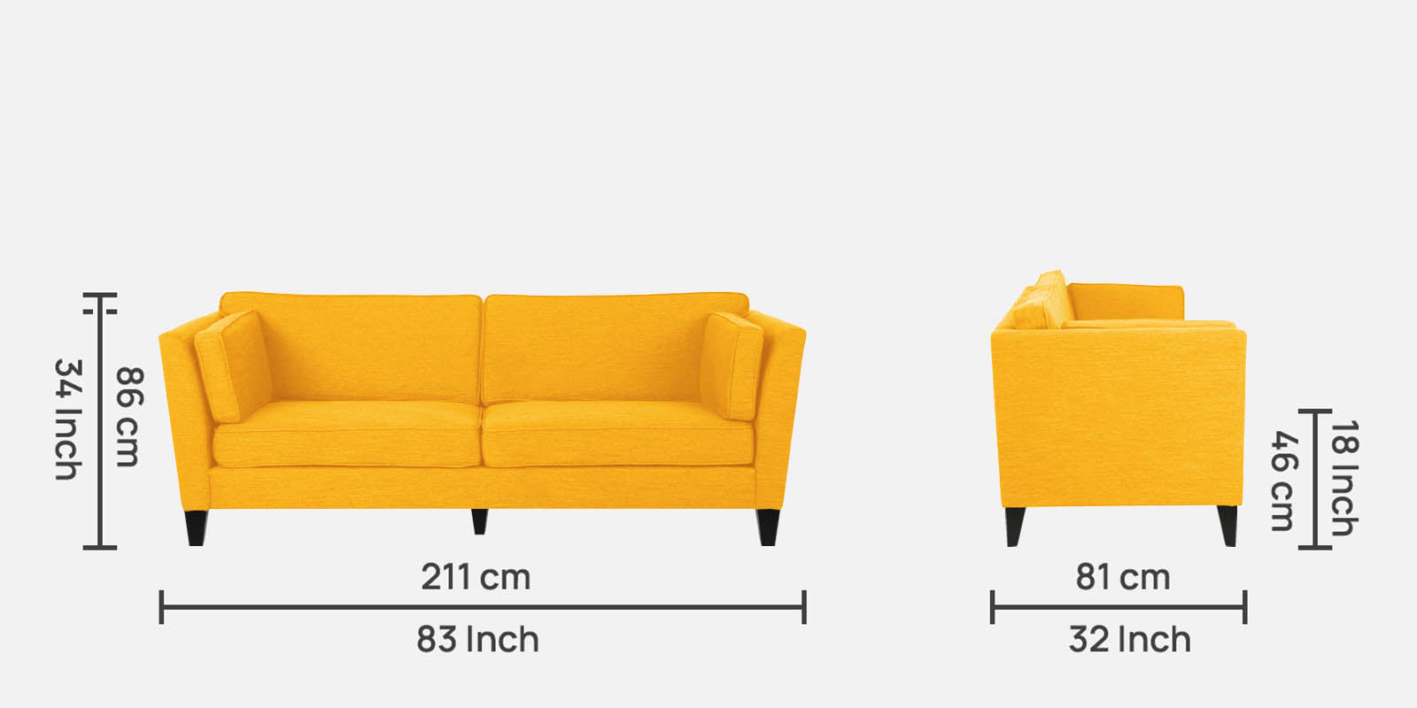 Nigar Fabric 3 Seater Sofa in Bold Yellow Colour