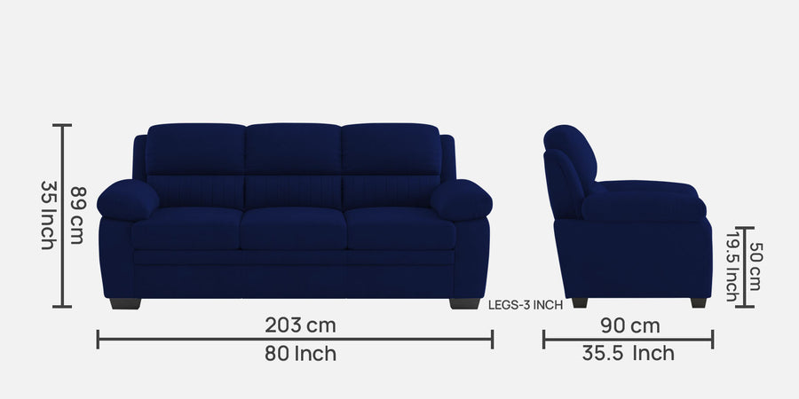 Cantaberry Velvet 3 Seater Sofa In Dark Blue Colour - Febonic Living