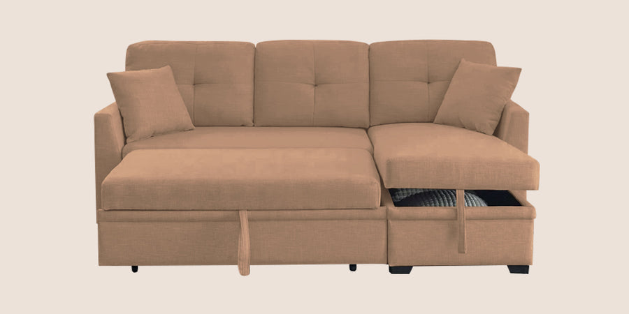 Jody Fabric 3 Seater Pull Out Sofa Cum Bed In Cosmic Beige Colour With Storage - Febonic Living