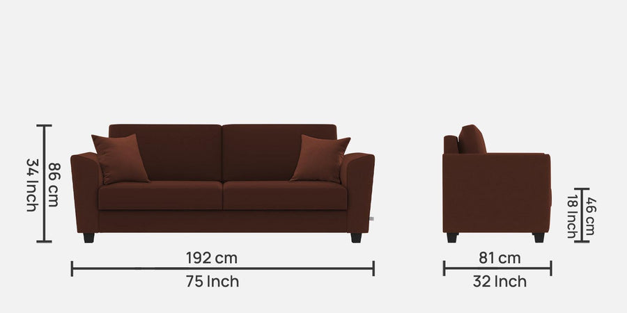 Daku Fabric 3 Seater Sofa In Coffee Brown Colour - Febonic Living