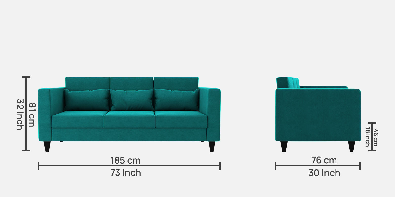 Nipul Fabric 3 Seater Sofa in Sea Green Colour