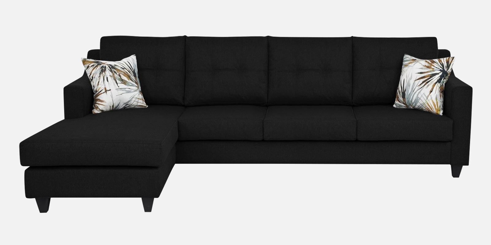 Welly Fabric RHS Sectional Sofa (3 + Lounger) In Zed Black Colour