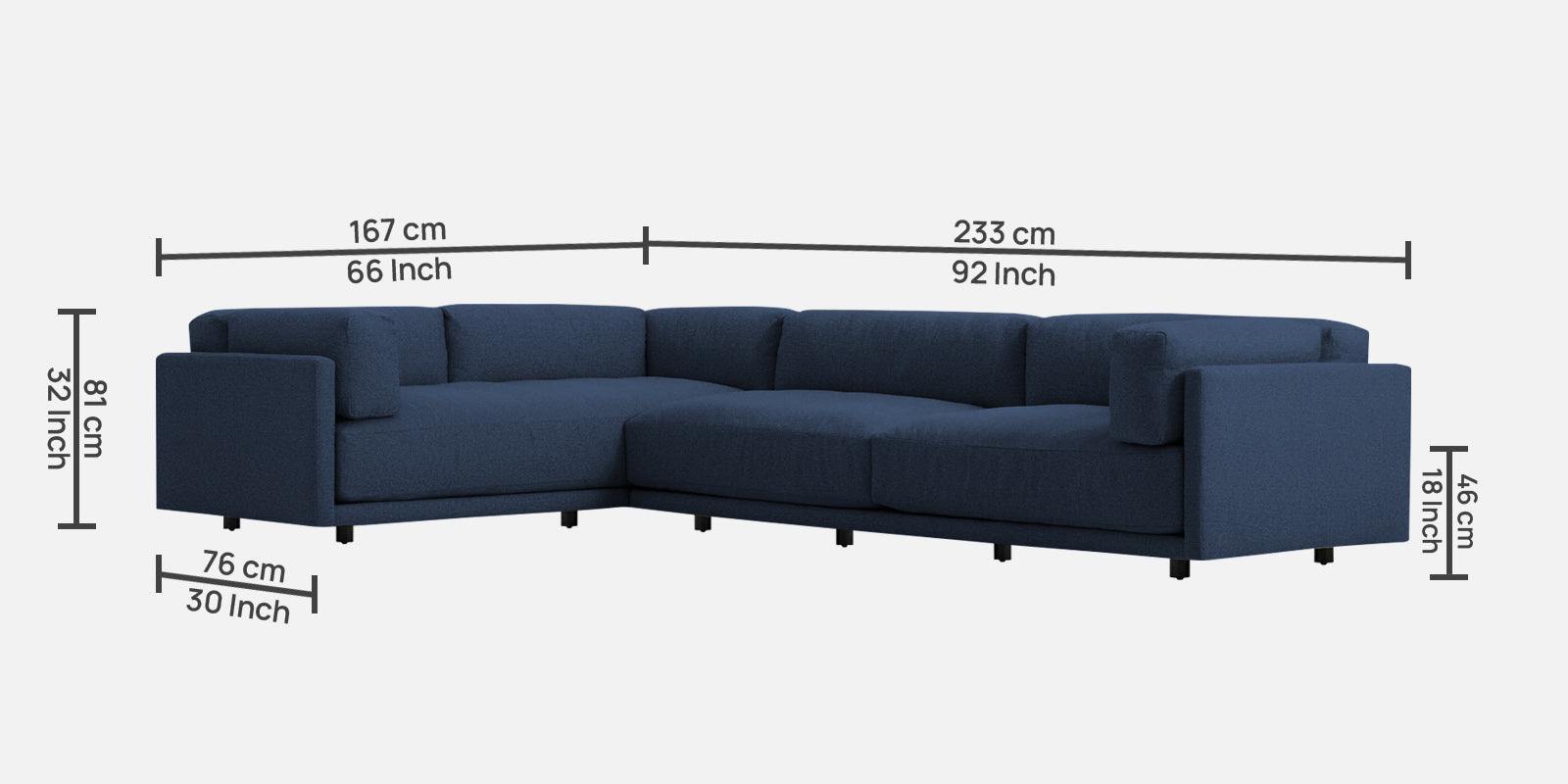 Nixon Fabric 6 Seater LHS Sectional Sofa In Denim Blue Colour