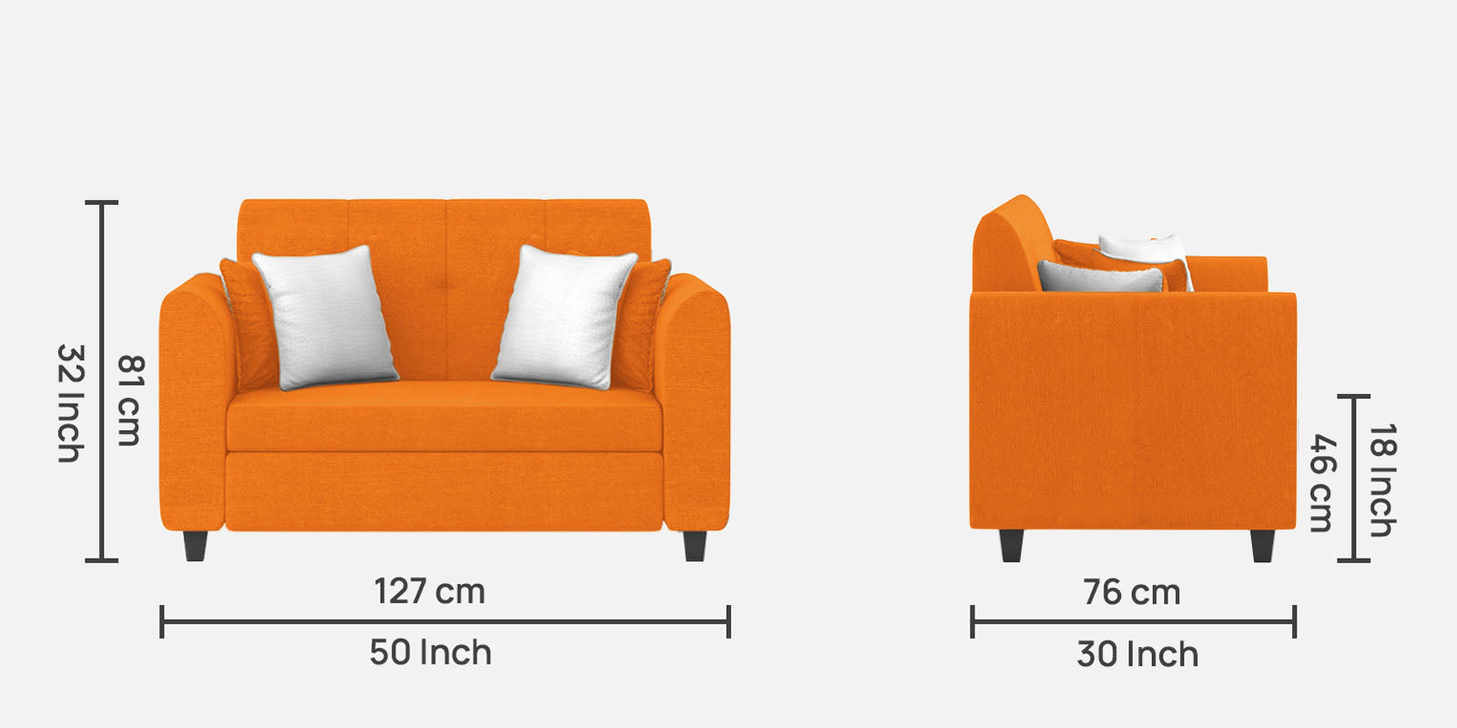 Denmark Fabric 2 Seater Sofa in Vivid Orange Colour