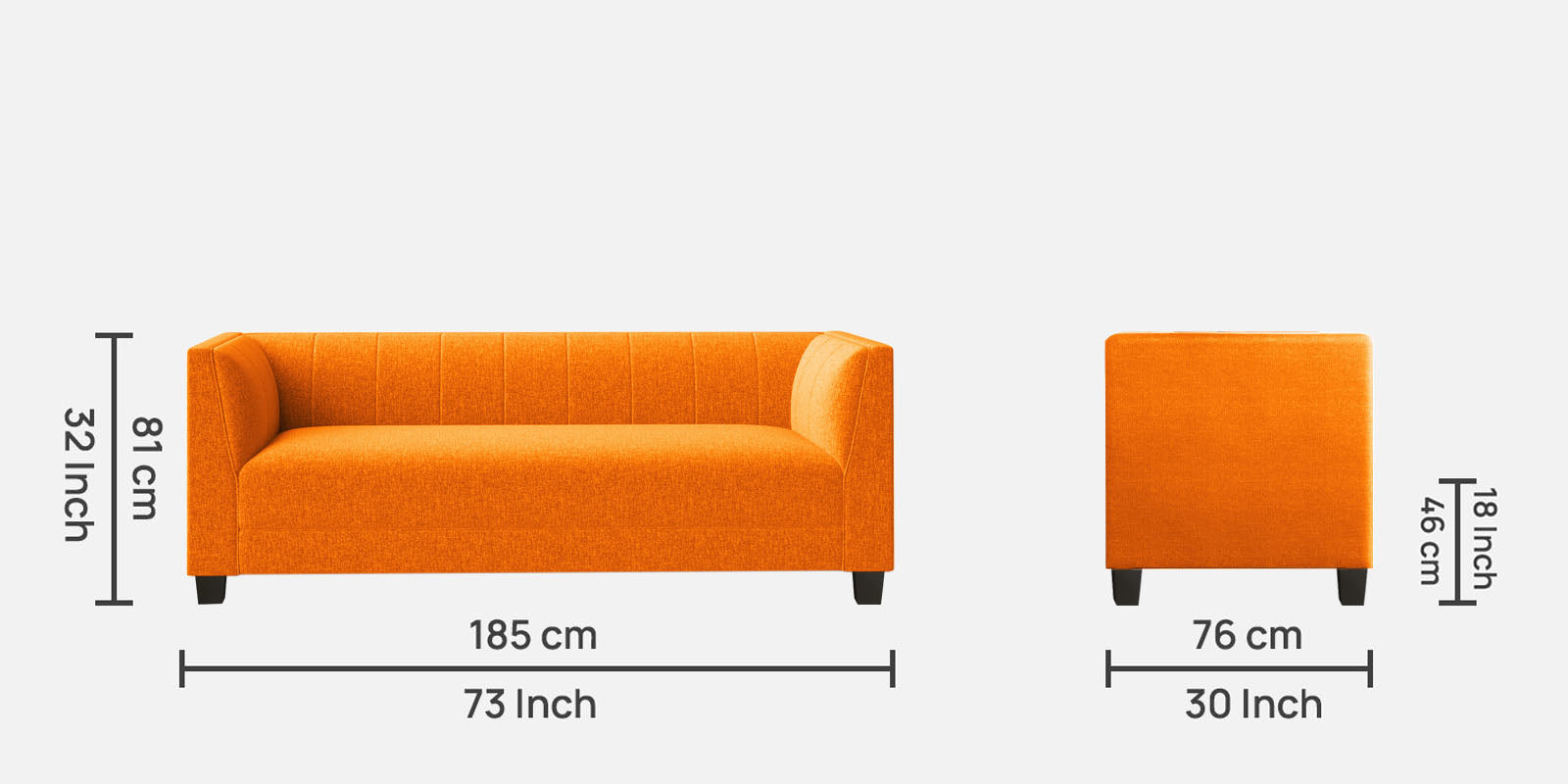 Chastin Fabric 3 Seater Sofa in Vivid Orange Colour