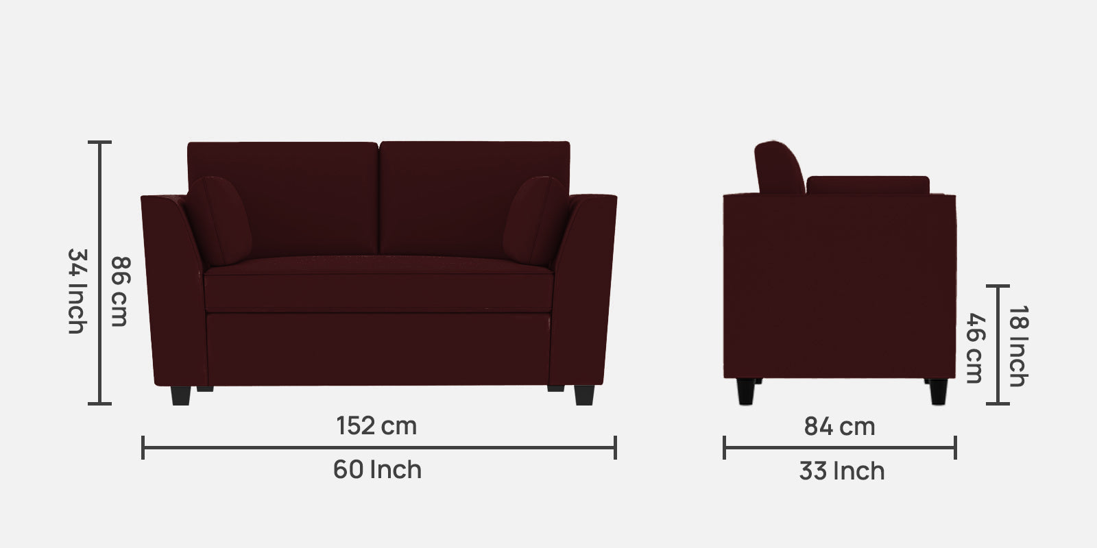 Bristo Velvet 2 Seater Sofa in Blood Maroon Colour With Storage