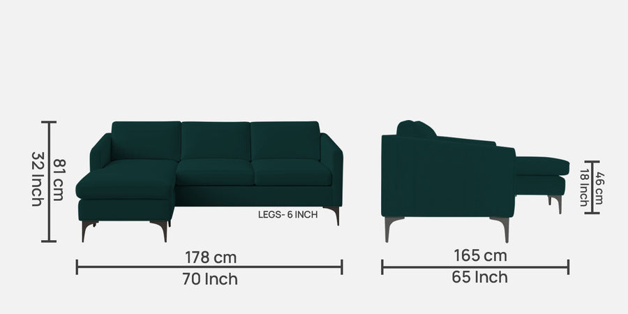 Haru Fabric Rhs Sectional Sofa 2 Lounger In Forest Green Colour - Febonic Living