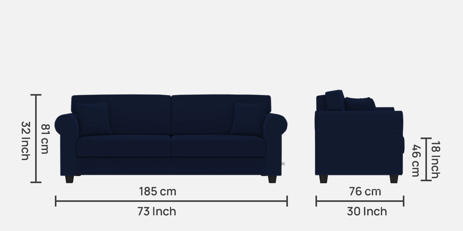 Numonk Velvet 3 Seater Sofa in Indigo Blue Colour